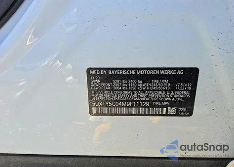 2021 BMW X3 xDrive30I z USA, uszkodzony, nr VIN 5UXTY5C04M9F11129